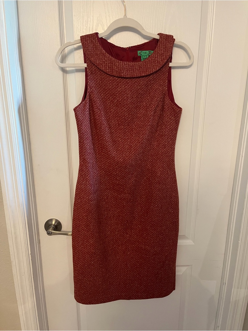 Tibi Vintage Garnet Textured Sleeveless Wool Dress